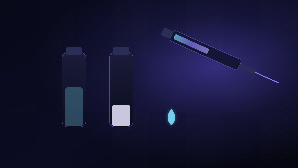 Two solvent vials with a syringe representing peptide reconstitution