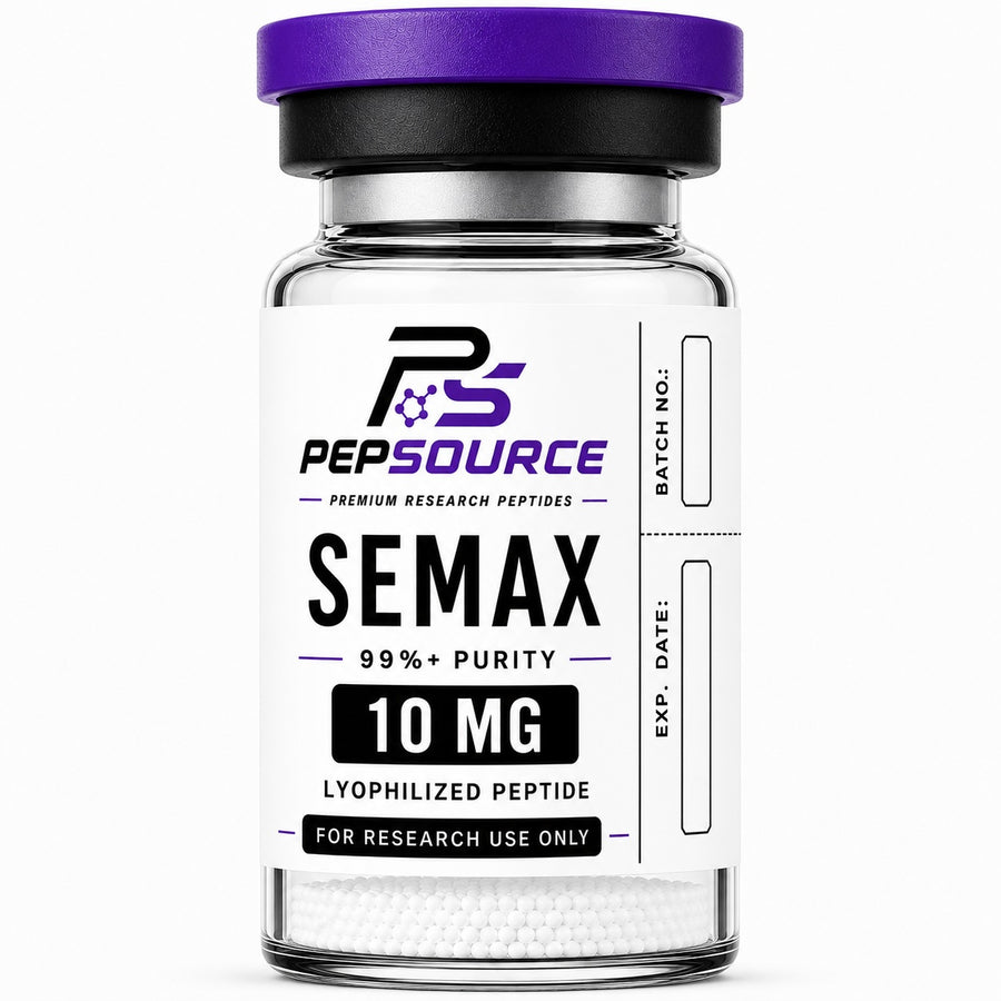 PepSource Semax 10mg vial of lyophilised research peptide powder