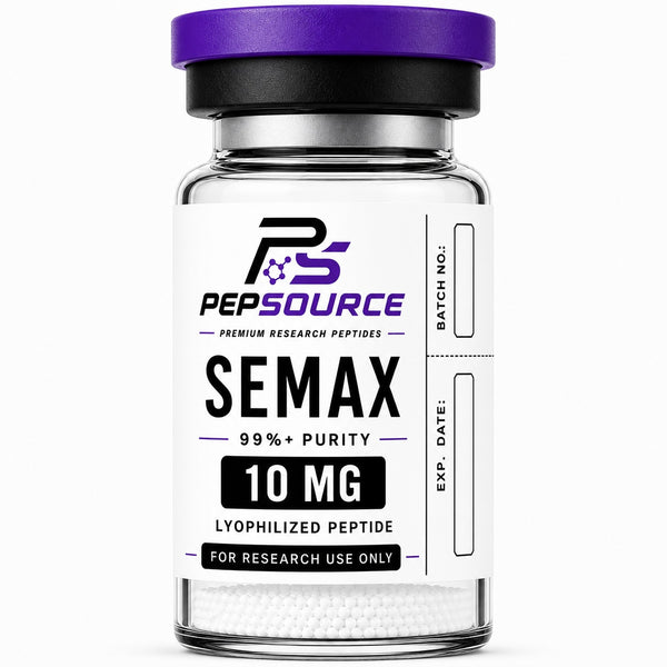 PepSource Semax 10mg vial of lyophilised research peptide powder